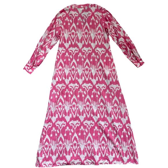 LIVRO Oversized Classic Kurta Caftan Ikat Pink & White Pockets Size XS‎ - Picture 2 of 10